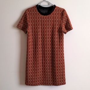 NWOT | Zara Trafaluc geometric print knit metallic dress (no labels)